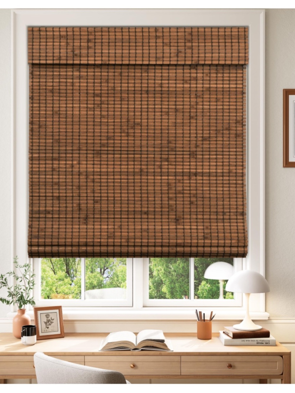 Roman Shade - 100% Total Blackout Cordless 32”W 64”L - PENANG TEAK